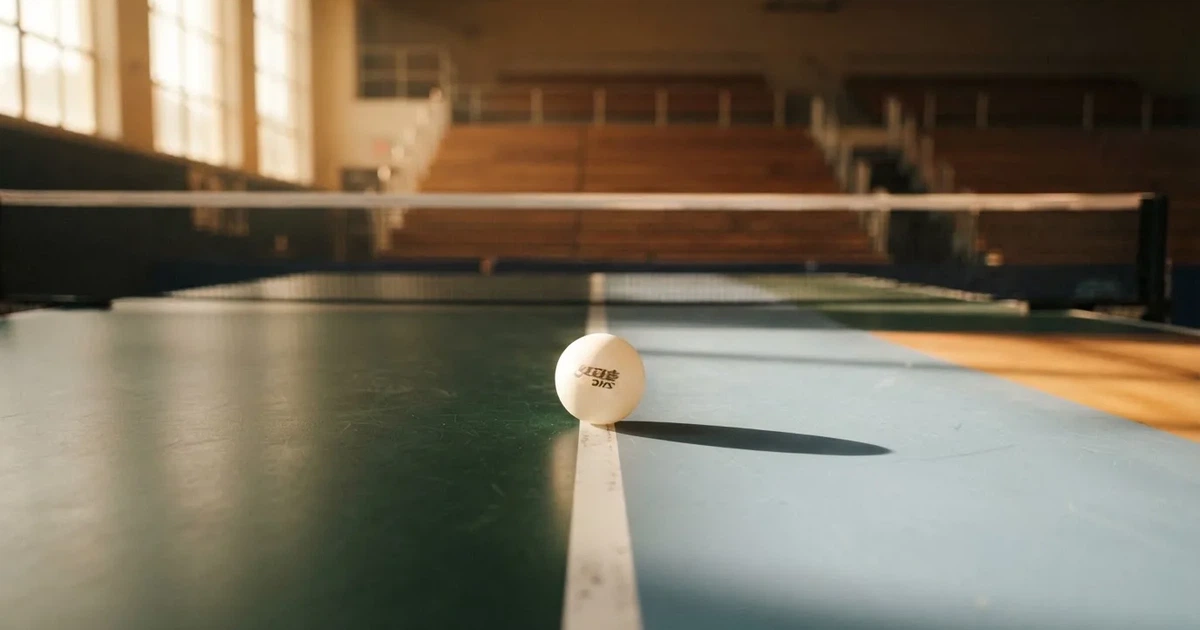Een voetbal op de middenstip van een grasveld in het ochtendlicht